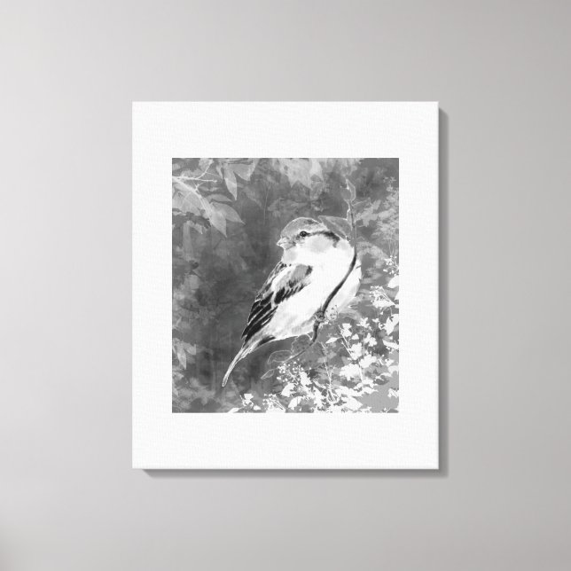 Watercolor Sparrow Bird in Forest Canvas Print (Front)