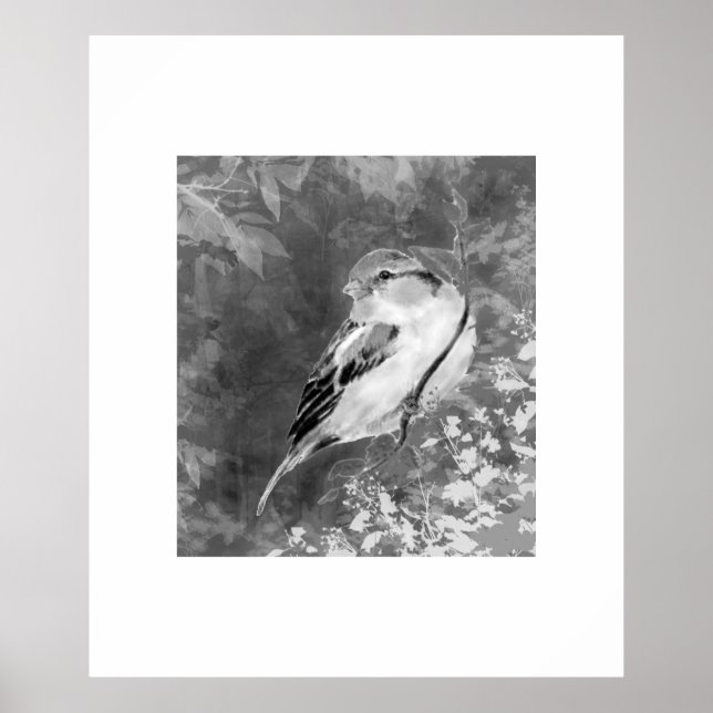 Watercolor Sparrow Bird in Forest Poster (Front)