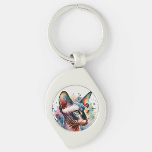 Watercolor Sphynx Cat Artistic Portrait Keychain
