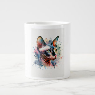 Watercolor Sphynx Cat Artistic Portrait Large Coffee Mug