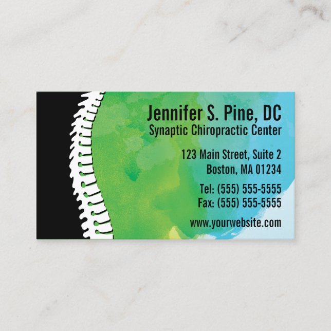 Watercolor Spine Chiropractic Business Cards (Front)