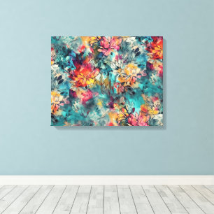 Watercolor Splash and Ink Floral Canvas Print