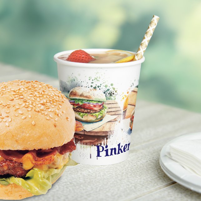 Watercolor Splash BBQ Personalized Paper Cups (Creator Uploaded)