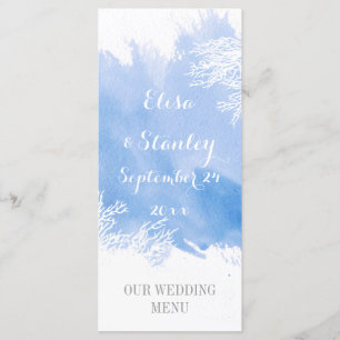 Watercolor splash coral reef bleu menu mariage