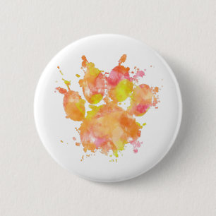 Watercolor Splash Dog Paw Print 2 Inch Round Button