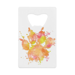 Watercolor Splash Dog Paw Print Credit Card Bottle Opener