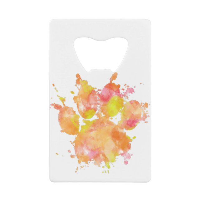 Watercolor Splash Dog Paw Print Credit Card Bottle Opener (Front)