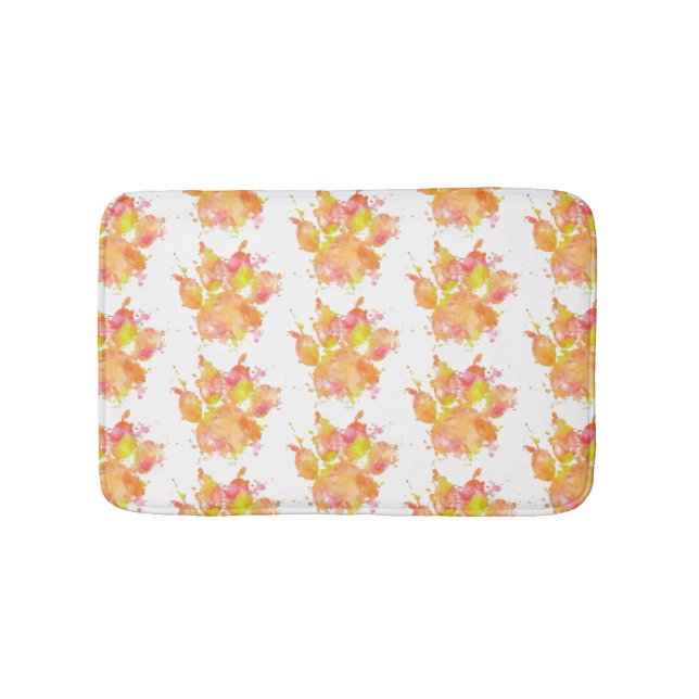 Watercolor Splash Dog Paw Print Pattern Bath Mat (Front)