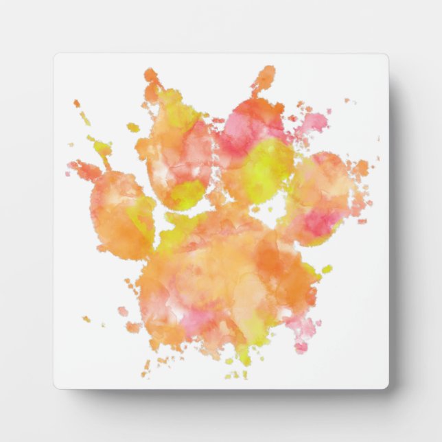Watercolor Splash Dog Paw Print Plaque (Front)