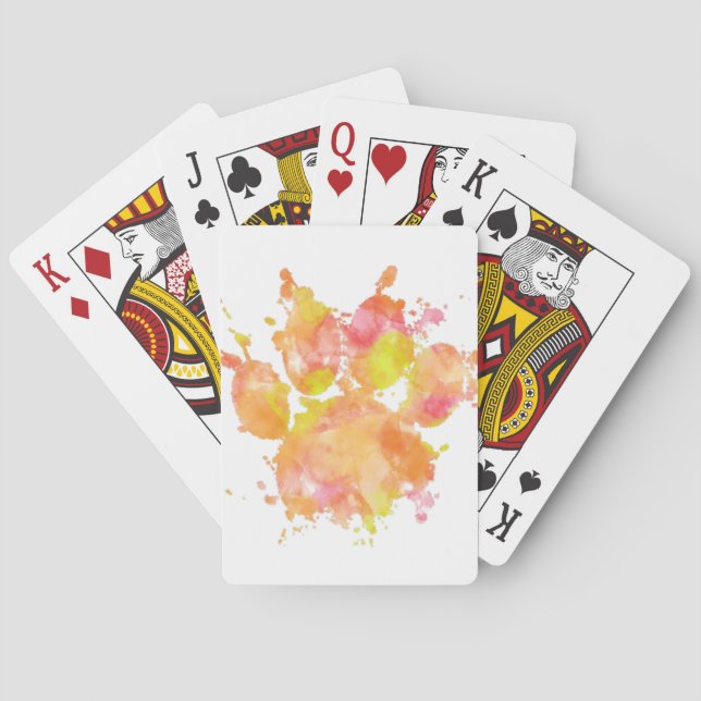 Watercolor Splash Dog Paw Print Playing Cards (Back)