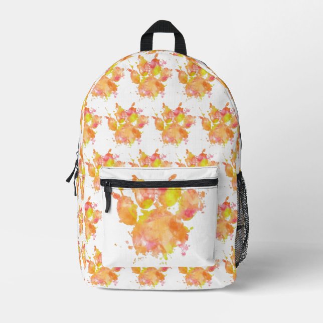 Watercolor Splash Dog Paw Print Printed Backpack (Front)