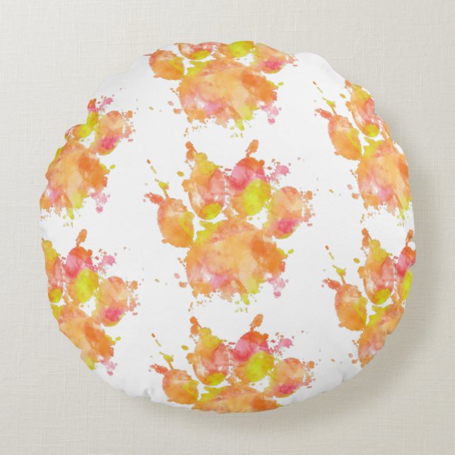 Watercolor Splash Dog Paw Print Round Pillow (Front)