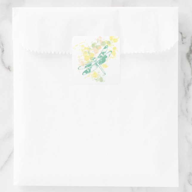 Watercolor Splash Dragonfly Square Sticker (Bag)