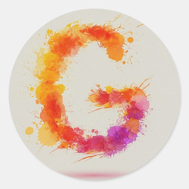 Watercolor Splash G Classic Round Sticker (Front)