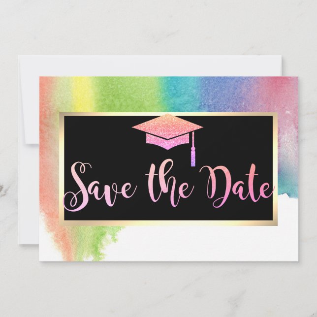 WatercoloR Splash Glitter Graduation Save The Date (Front)