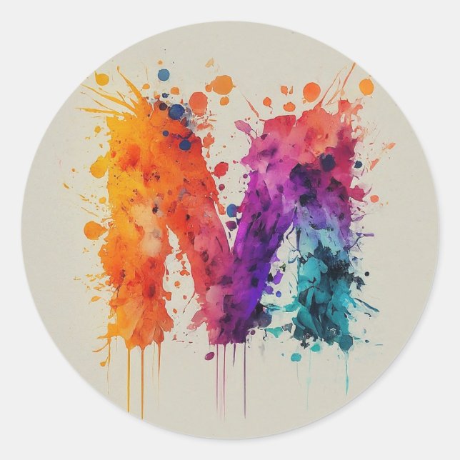 Watercolor Splash M Classic Round Sticker (Front)