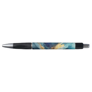 Watercolor Splash Navy Gold Pen