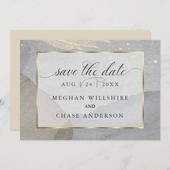 Watercolor Splash on Granite Stone Beige  Invitation (Front/Back)
