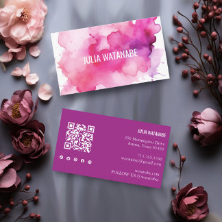 Watercolor Splash QR Code Social Media Modern Business Card