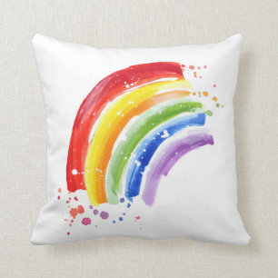 Watercolor Splash Rainbow Throw Pillow
