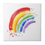 Watercolor Splash Rainbow Tile<br><div class="desc">This artwork features a colorful rainbow in a watercolor splashy style.</div>