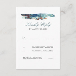 Watercolor Splash Retro Beach Wedding RSVP Cards