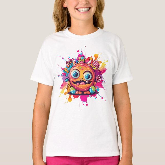 Watercolor Splashed Candy Monster circle T-Shirt (Front)