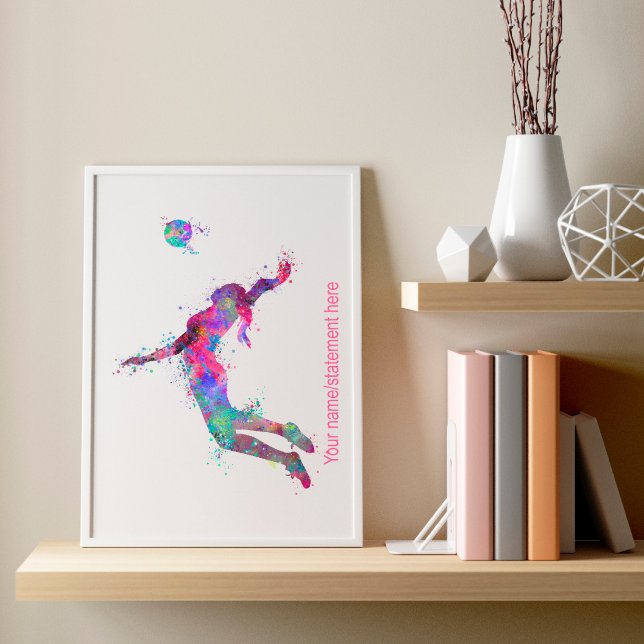 Watercolor splashed volleyball girl player texted poster (Creator Uploaded)