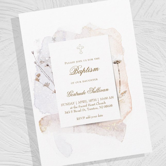 watercolor splashes and flowers n3 | Baptism Invitation (Creator Uploaded)