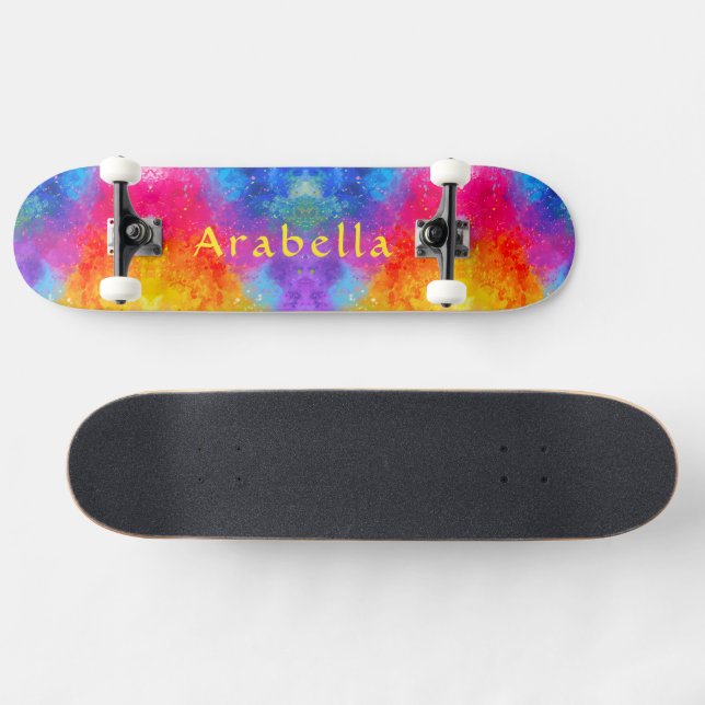 Watercolor Splashes - Blue, Purple, Pink Yellow  Skateboard (Horz)
