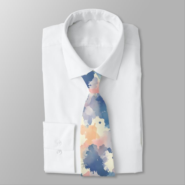 Watercolor Splashes Pink Blue  Tie (Tied)