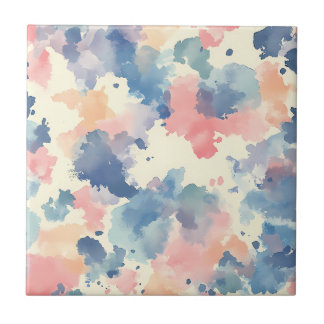 Watercolor Splashes Pink Blue Tile