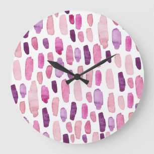 Watercolor Splashes: Pink, Purple Pattern. Large Clock
