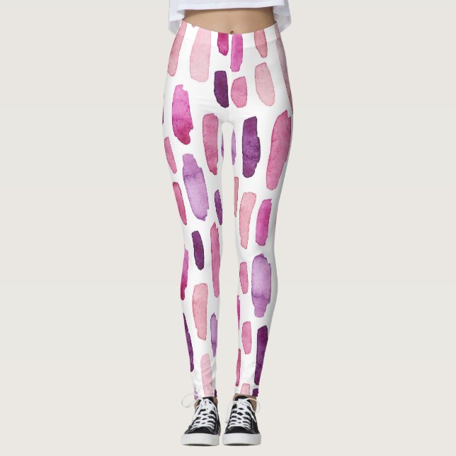 Watercolor Splashes: Pink, Purple Pattern. Leggings (Front)