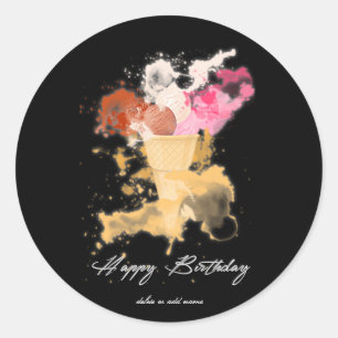 Watercolor Splatter Birthday Ice-cream Classic Round Sticker