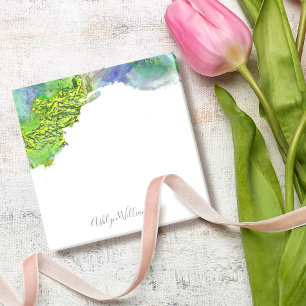 Watercolor splatter, chic modern green blue & aqua post-it notes