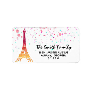 Watercolor Splatter Eiffel Tower Return Address Label