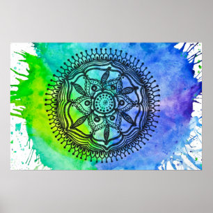 Watercolor Splatter Mandala Poster. Poster