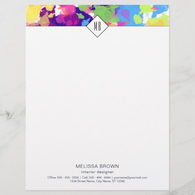 Watercolor Splatters Colourful Abstract Modern Letterhead (Front)