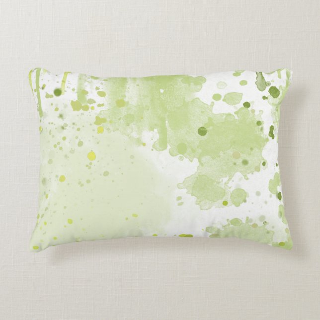 Watercolor Splatters Green and Sage Accent Pillow (Front)
