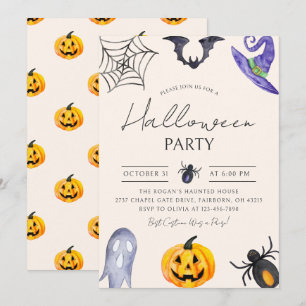 Watercolor Spooky Fun Halloween Party Invitation