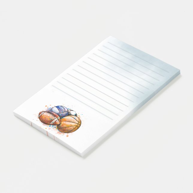 Watercolor Sport Balls Lined Post-it Notes (Angled)