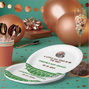 Watercolor Sport Football Baby Shower Paper Plate