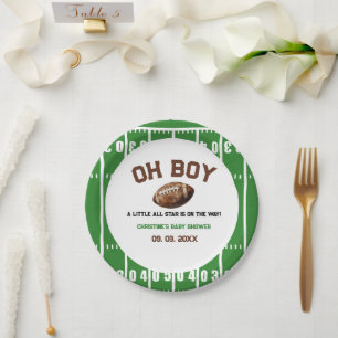 Watercolor Sport Football Baby Shower  Paper Plate