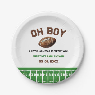 Watercolor Sport Football Baby Shower Paper Plate
