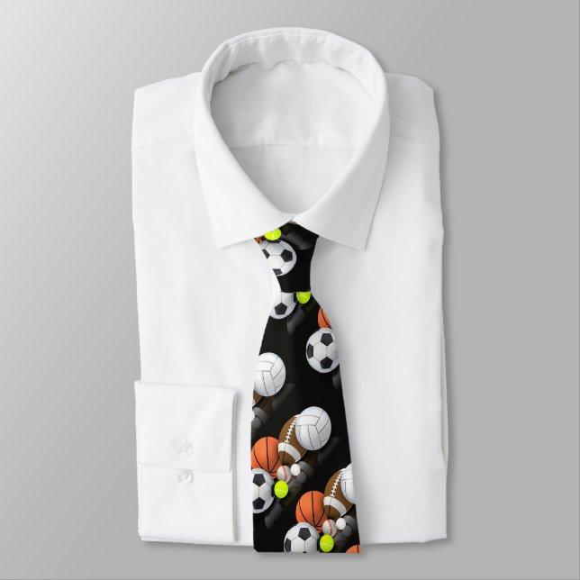 Watercolor Sports Ball Game Coach Fun Tie (Tied)