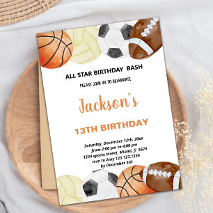 Watercolor Sports Birthday Invitations