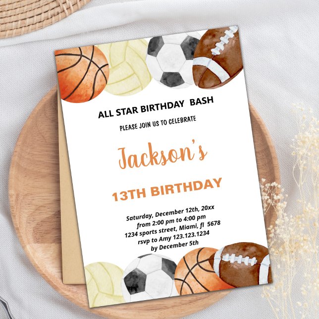 Watercolor Sports Birthday Invitations (Watercolor Sports Birthday Invitations)