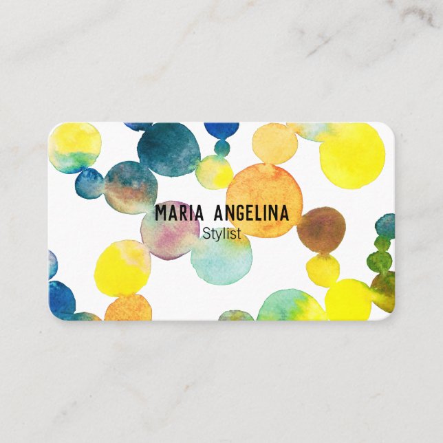 Watercolor Spots and Dots Yellow Blue Bubbles Business Card (Front)