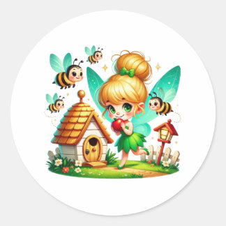 Watercolor Spring Baby Fairy Classic Round Sticker